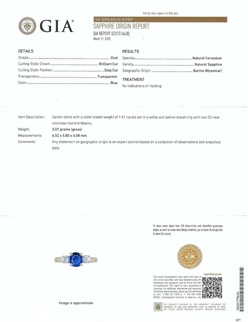 1.87CT Saphir de Birmanie non traité et diamant Vintage By GIA en vente 7