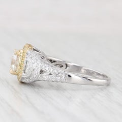 1.87ctw White Yellow Diamond Halo Engagement Ring 18k White Gold Size 8 GIA