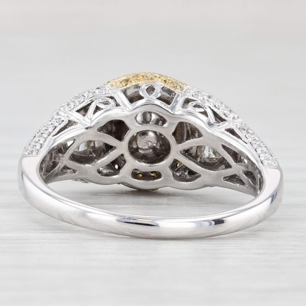 Taglio rotondo Anello di fidanzamento aureolato con diamante giallo bianco da 1,87 carati in oro bianco 18 carati, misura 8 GIA in vendita