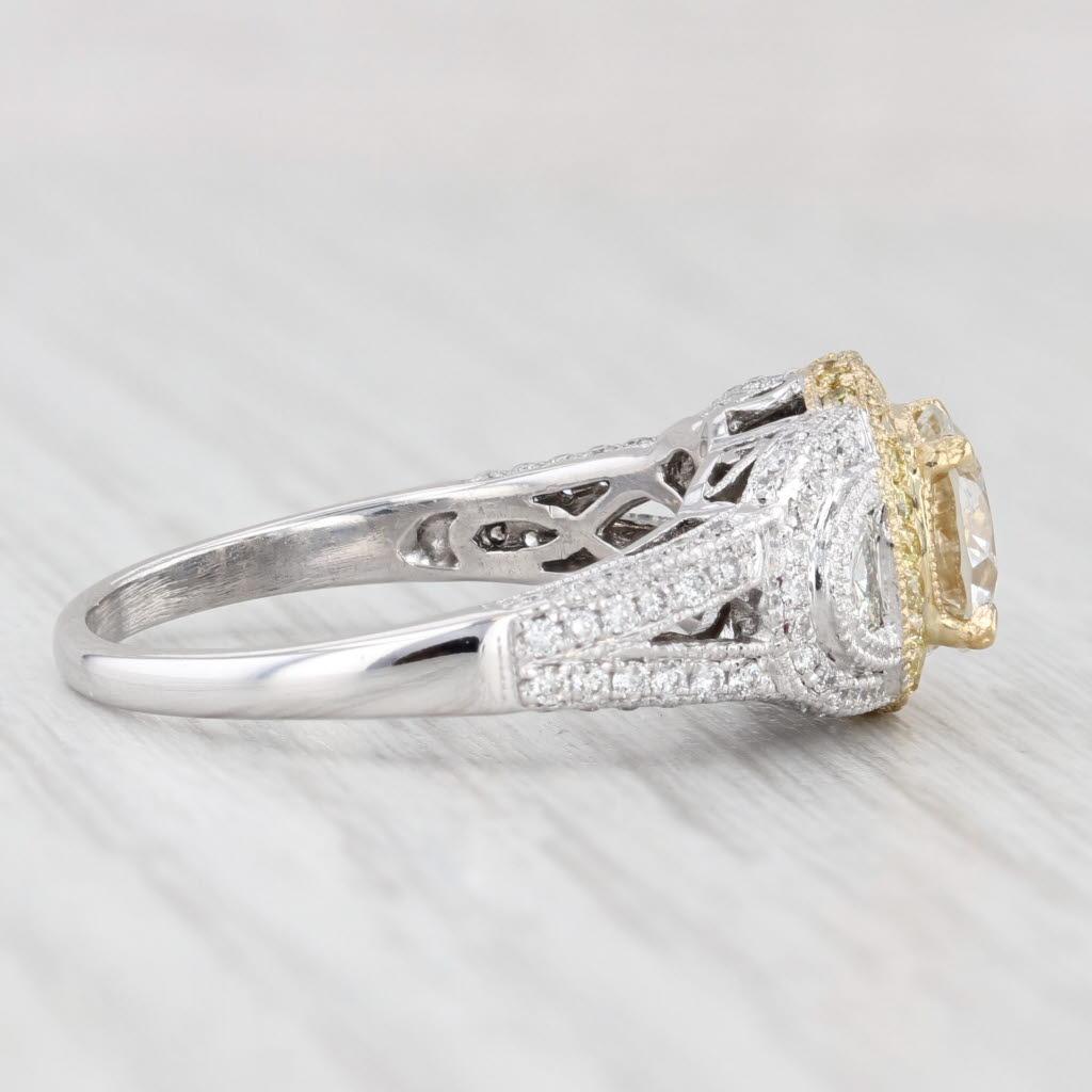 da uomo o donna Anello di fidanzamento aureolato con diamante giallo bianco da 1,87 carati in oro bianco 18 carati, misura 8 GIA in vendita