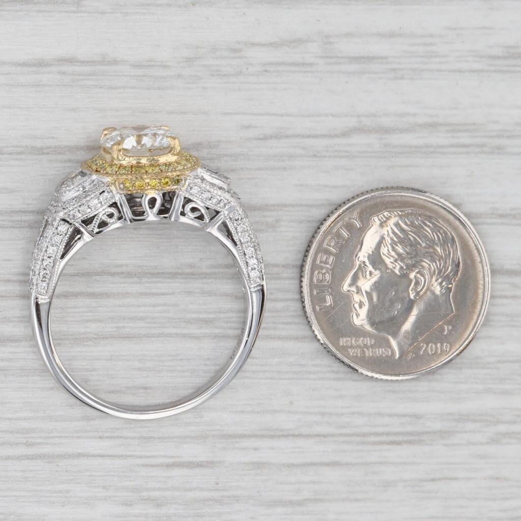 Anello di fidanzamento aureolato con diamante giallo bianco da 1,87 carati in oro bianco 18 carati, misura 8 GIA in vendita 2