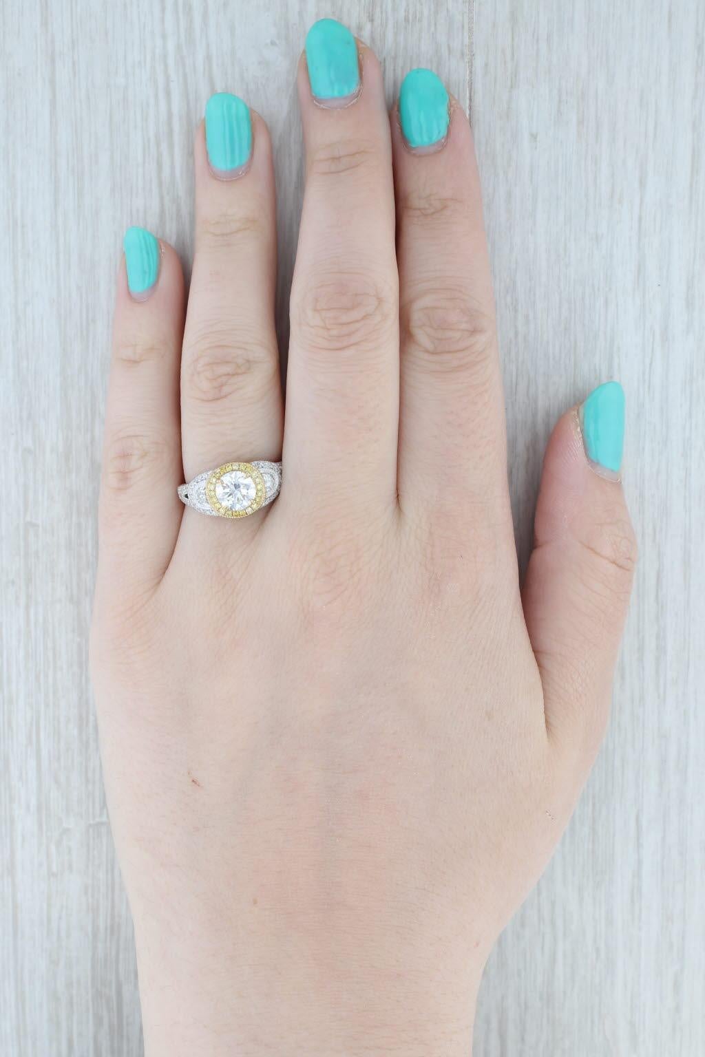 Anello di fidanzamento aureolato con diamante giallo bianco da 1,87 carati in oro bianco 18 carati, misura 8 GIA in vendita 4