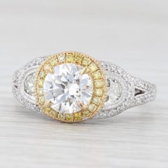 Anello di fidanzamento aureolato con diamante giallo bianco da 1,87 carati in oro bianco 18 carati, misura 8 GIA