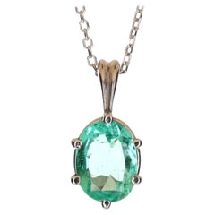 1.88-Carat 14K Colombian Emerald Solitaire Oval Cut 6-Prong Gold Pendant