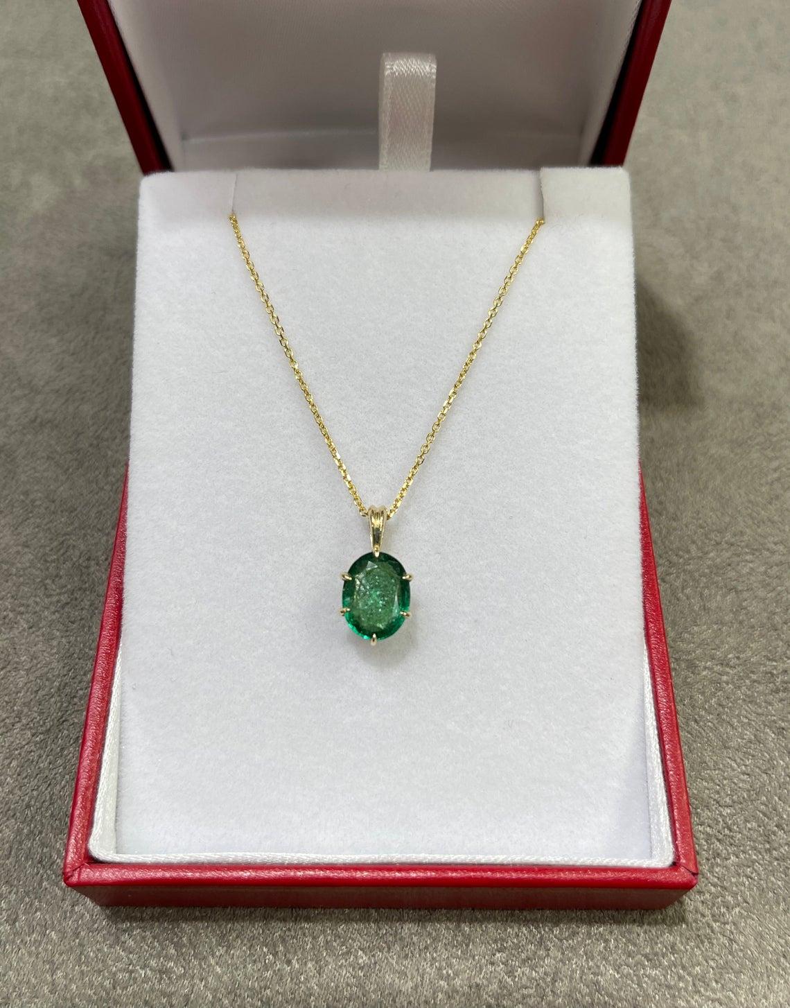 1.88-Carat 14K Emerald Solitaire Oval Cut 6-Prong Gold Pendant In New Condition For Sale In Jupiter, FL