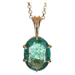 1.88-Carat 14K Emerald Solitaire Oval Cut 6-Prong Gold Pendant