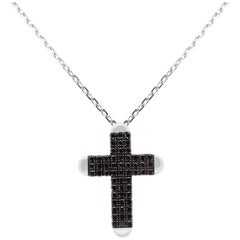 1.88 Carat Black Diamond Cross Men Pendant Necklace 14K White Gold On Chain