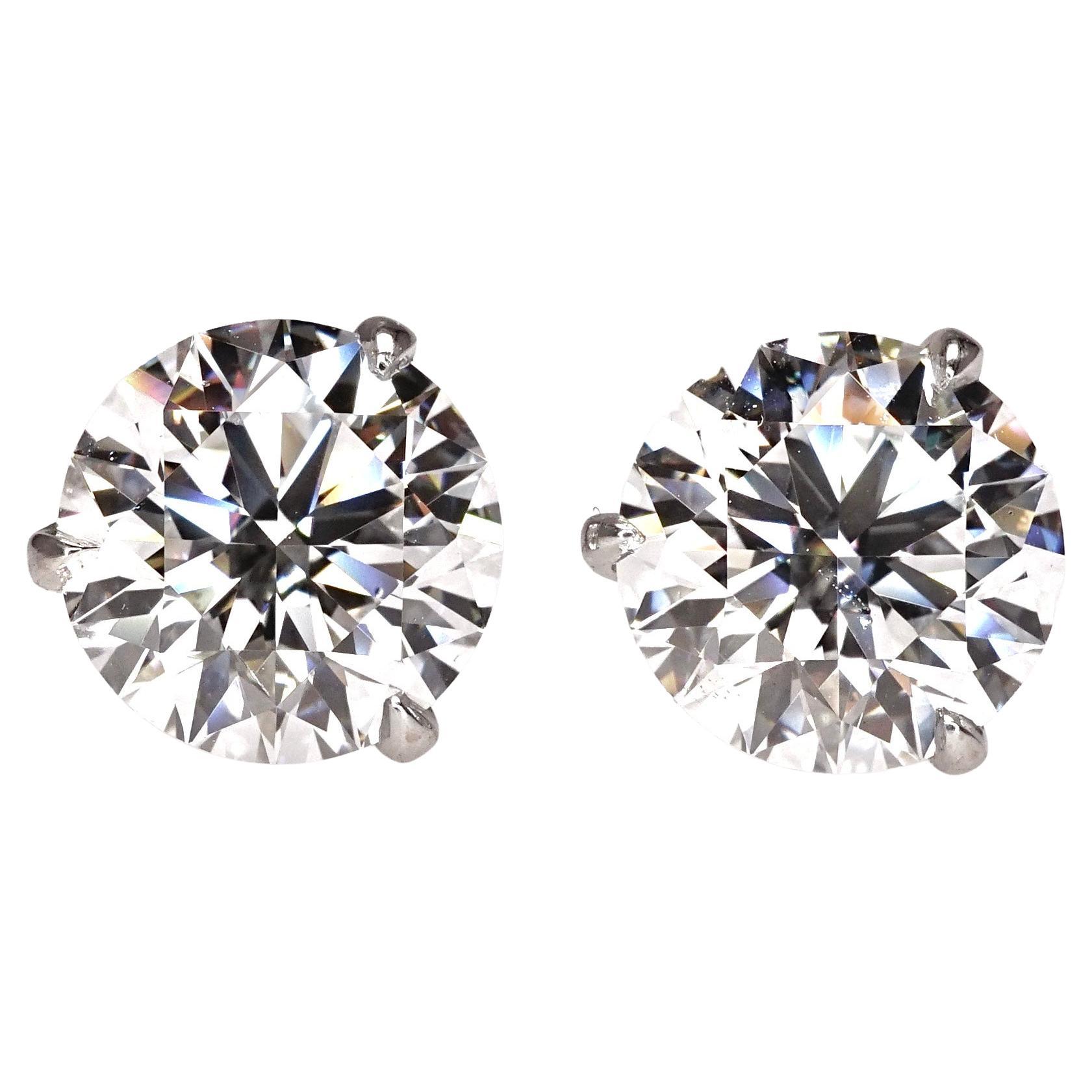 3 Carat Brilliant Round Diamond Stud Earrings in 18K White Gold For Sale