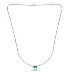 1.88 Carat Emerald Cut Emerald and Diamond Tennis Necklace in 14k White Gold