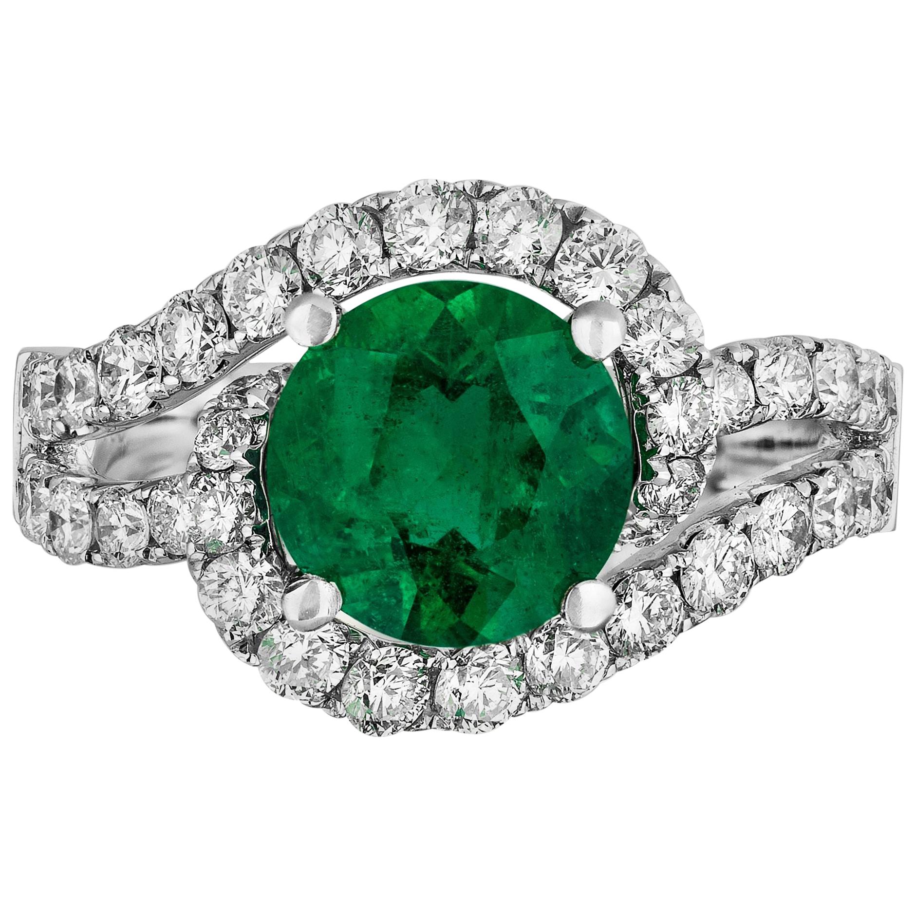 1.88 Carat Emerald Diamond Cocktail Ring For Sale