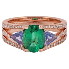 1.88 Carat Emerald Sapphire & Diamond Ring Studded in 18k Rose Gold