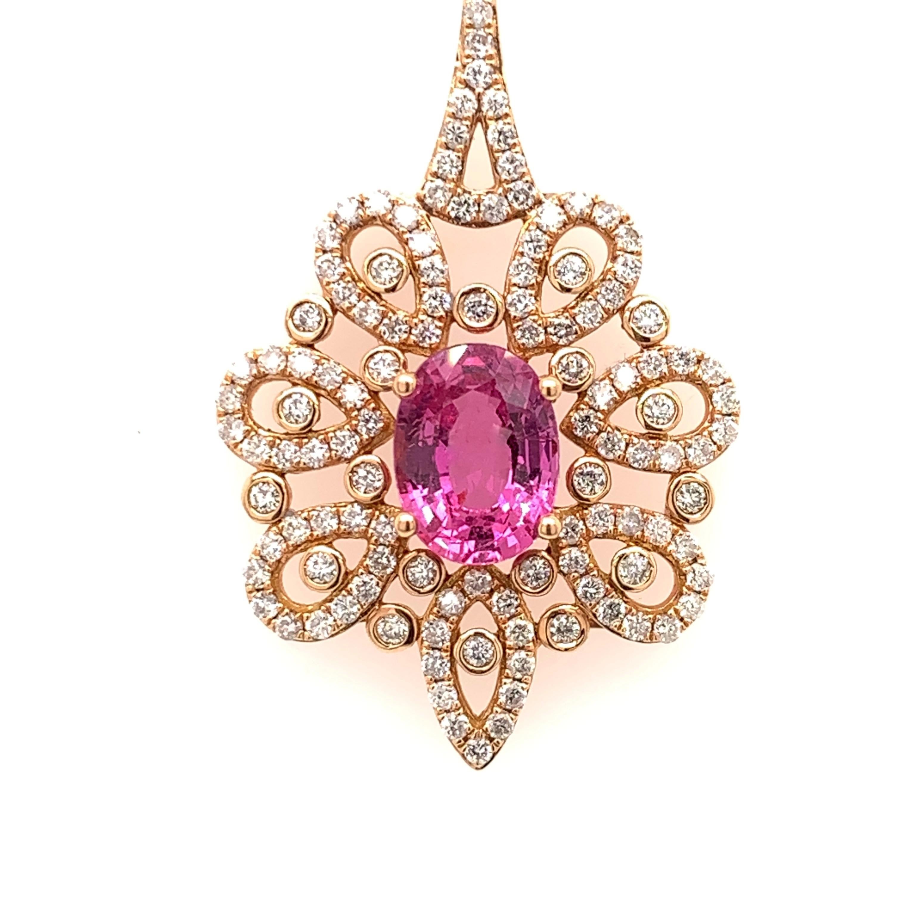 1.88 Carat Intense Pink Sapphire Pendant Necklace In New Condition In Richmond, BC