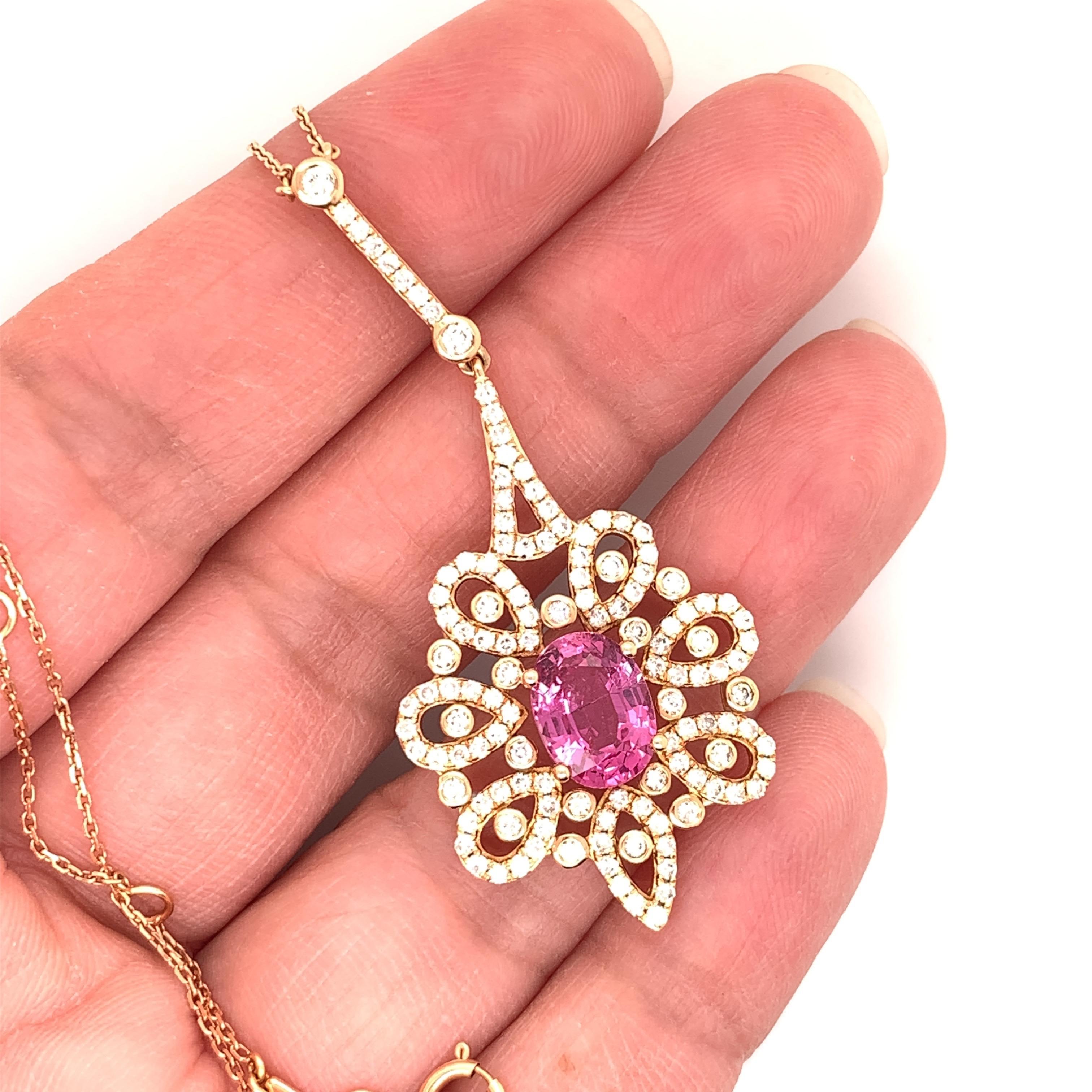 Women's or Men's 1.88 Carat Intense Pink Sapphire Pendant Necklace