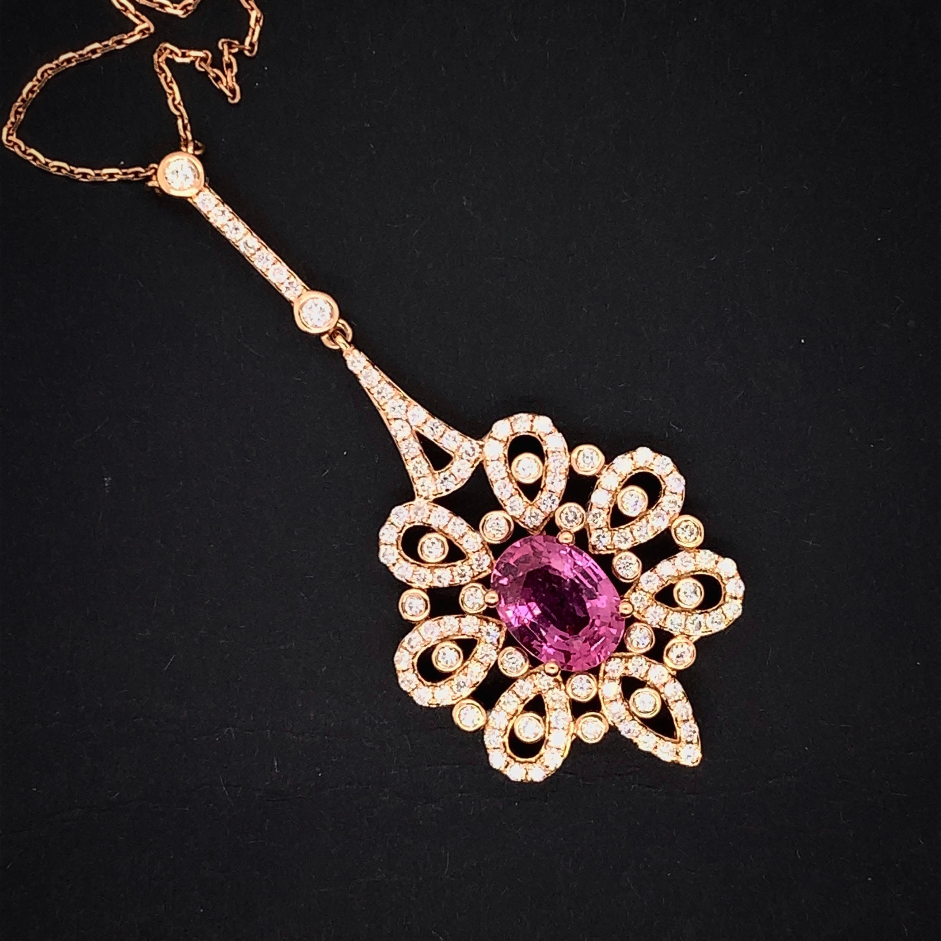 1.88 Carat Intense Pink Sapphire Pendant Necklace 1