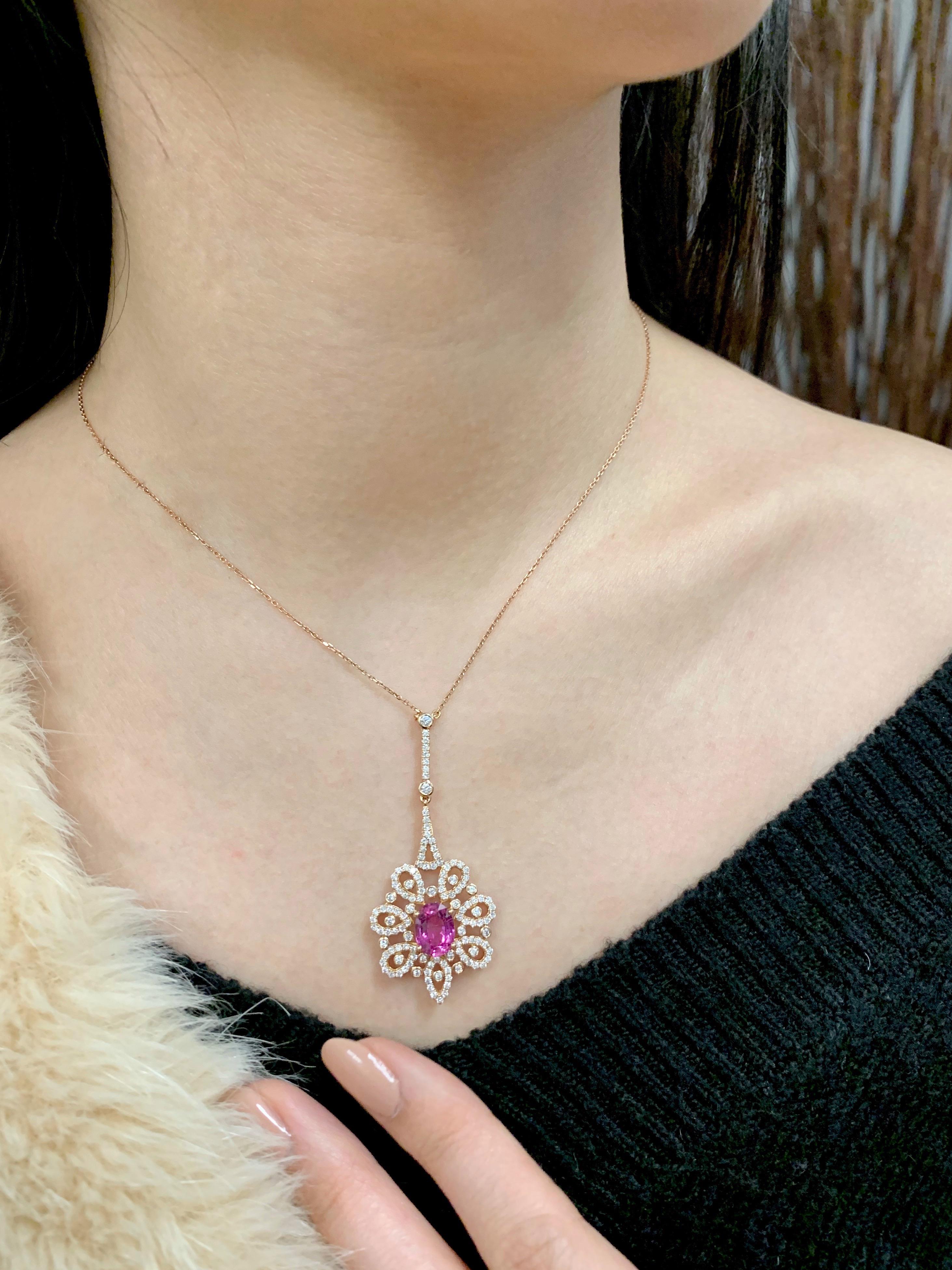 1.88 Carat Intense Pink Sapphire Pendant Necklace 2