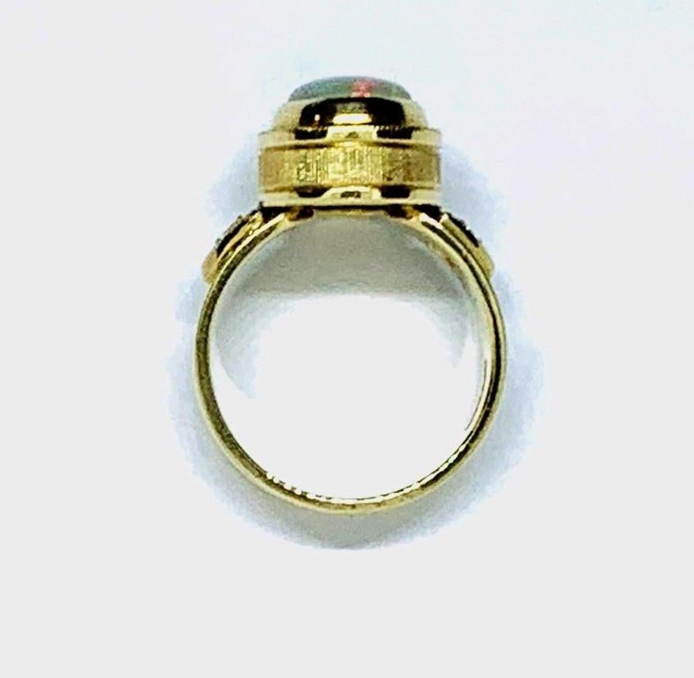 Artisan 1.88 Carat Lightening Ridge Opal and Diamond Band Ring in 18k Yellow Gold For Sale