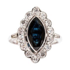 1.88 Carat Marquise Sapphire and 0.76 Carat Diamond 18 Carat White Gold Ring