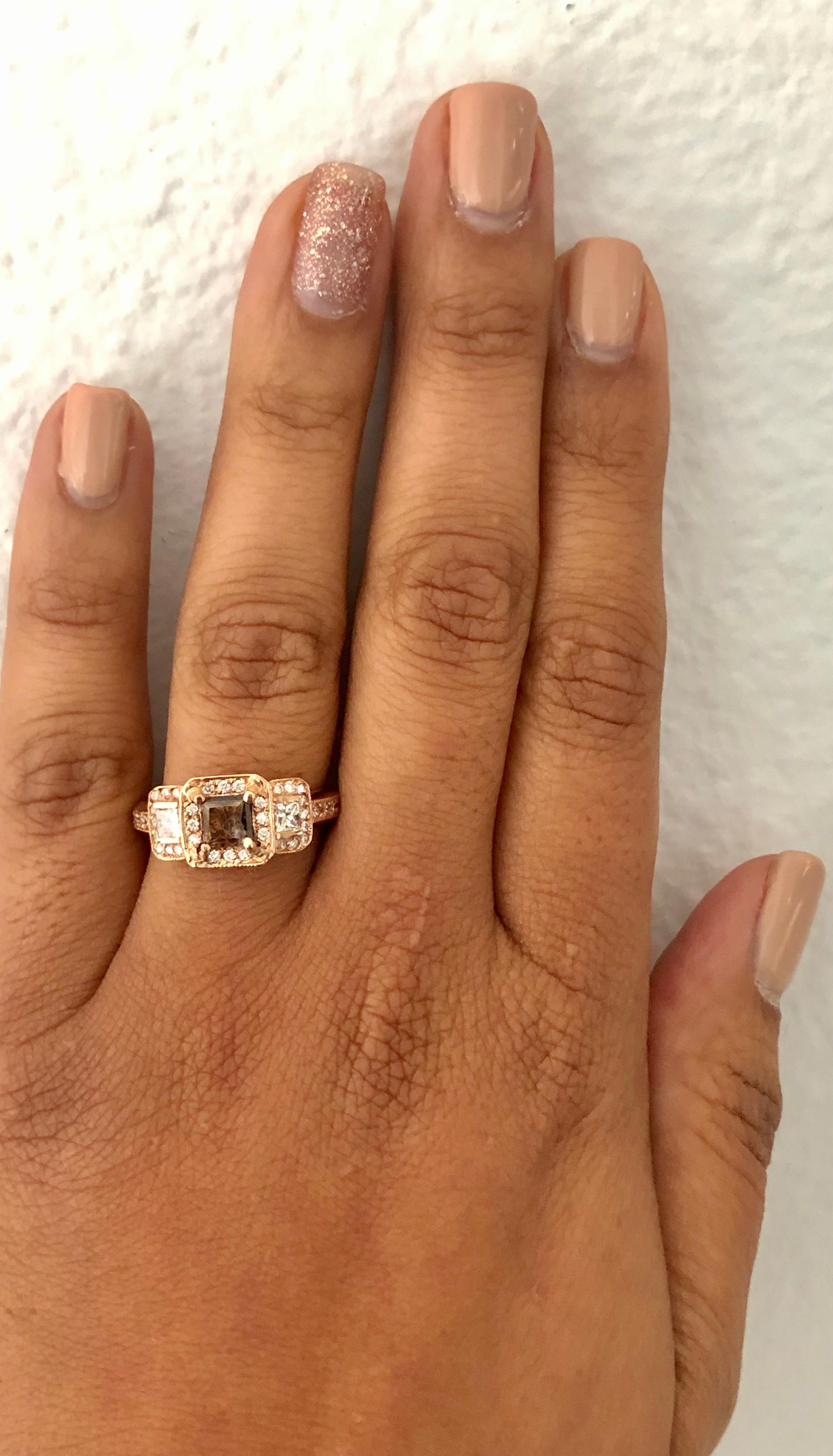 Princess Cut 1.88 Carat Natural Fancy Brown Champagne Diamond Three-Stone Engagement Ring
