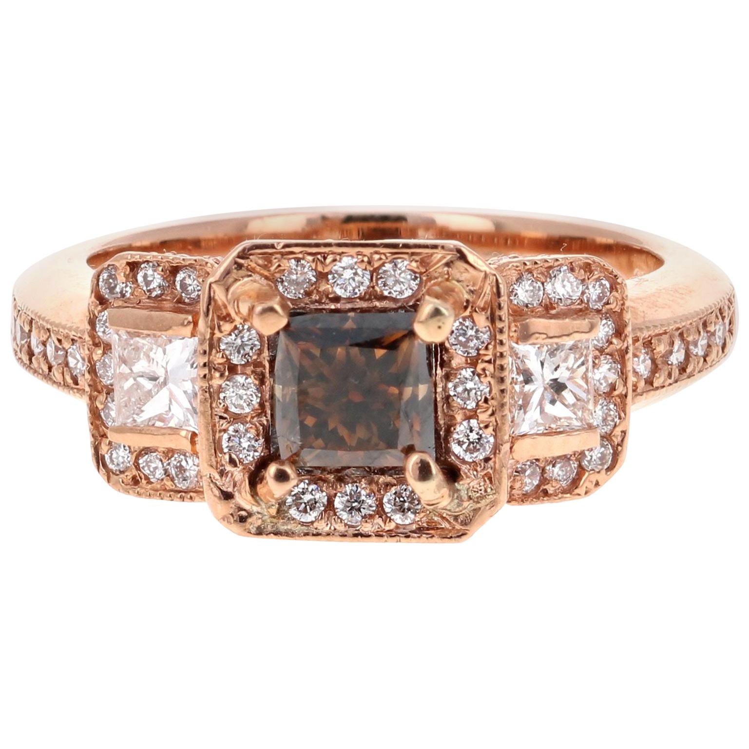 1.88 Carat Natural Fancy Brown Champagne Diamond Three-Stone Engagement Ring