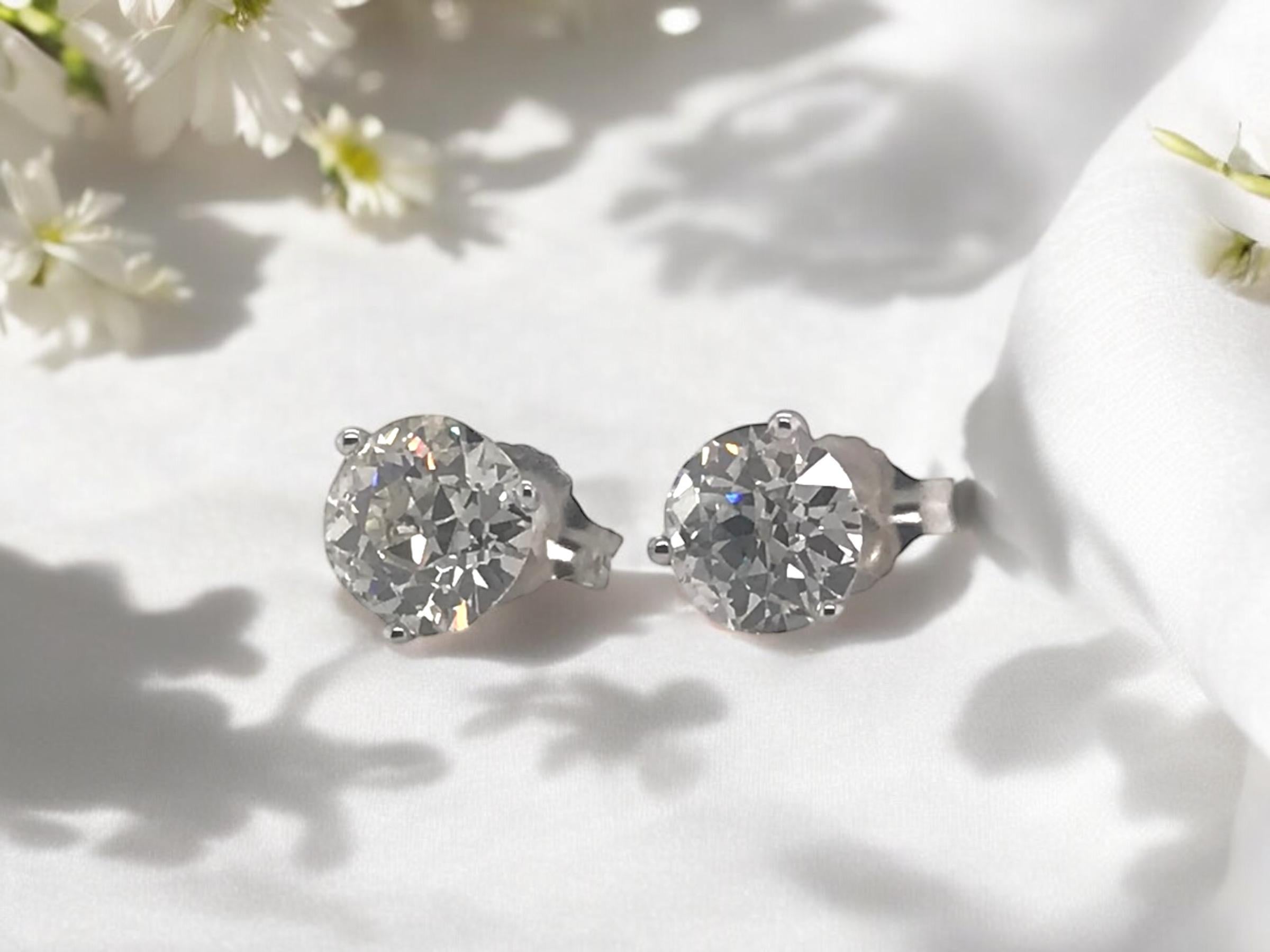 We are always searching for vintage old cut diamonds.
Finding a matched pair made into studs is very difficult!
These beauties are full of sparkle and life & would make for the perfect everyday earring.

Earring Details
Material: 14K White