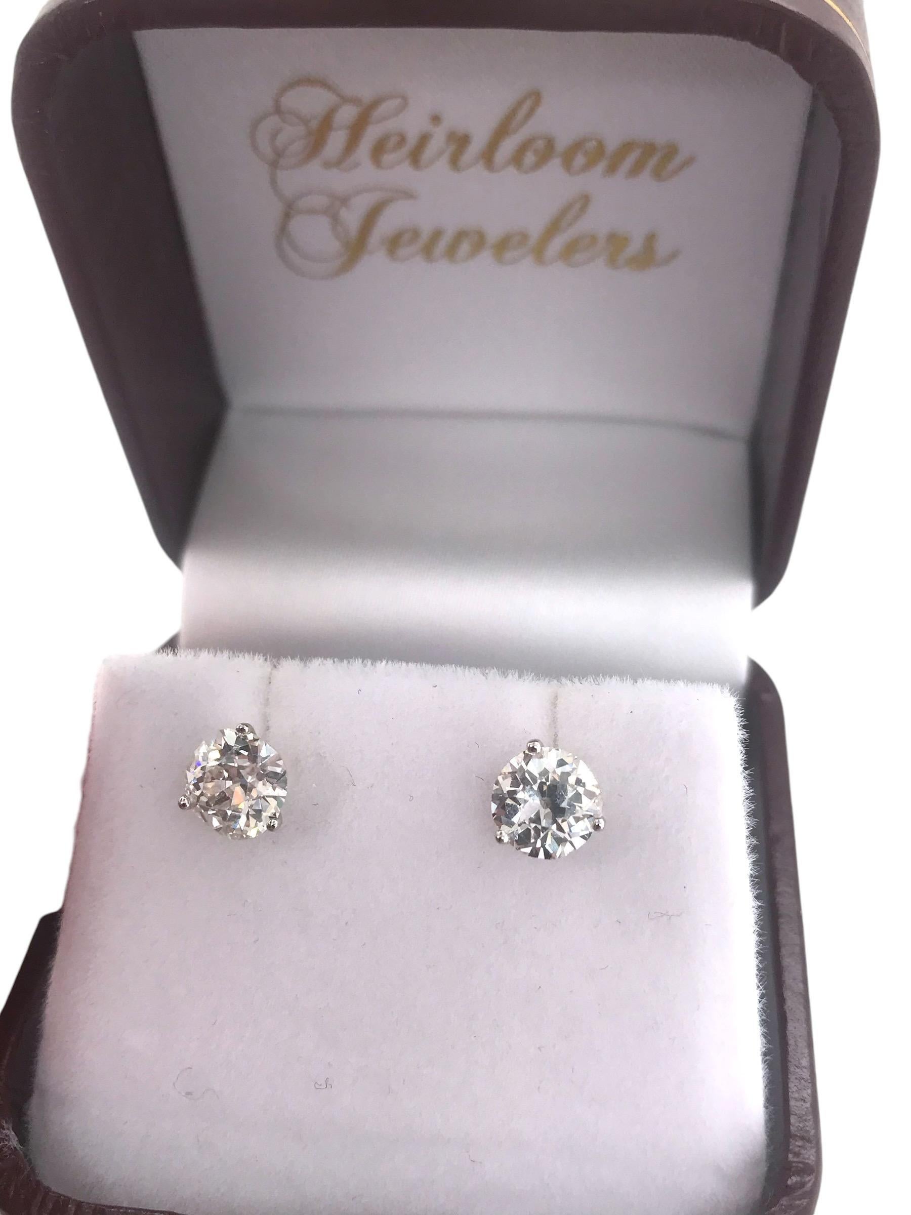 1.88 Carat Old European Cut Diamond Stud Earrings For Sale 4