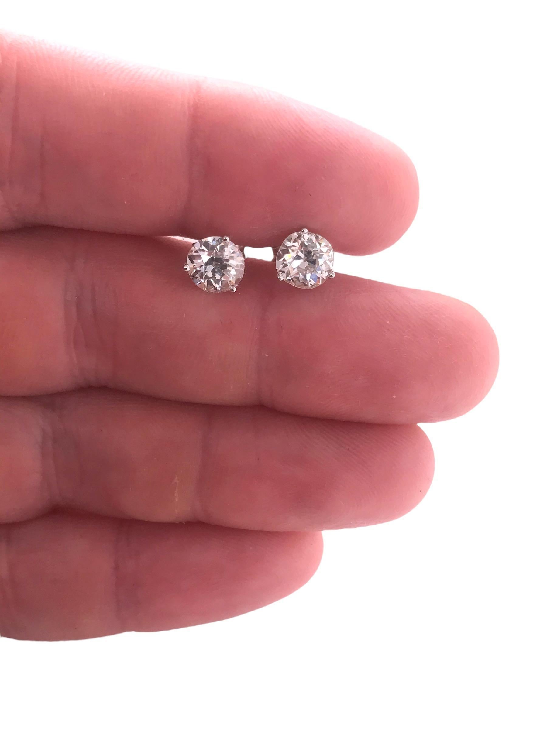 1.88 Carat Old European Cut Diamond Stud Earrings For Sale 5