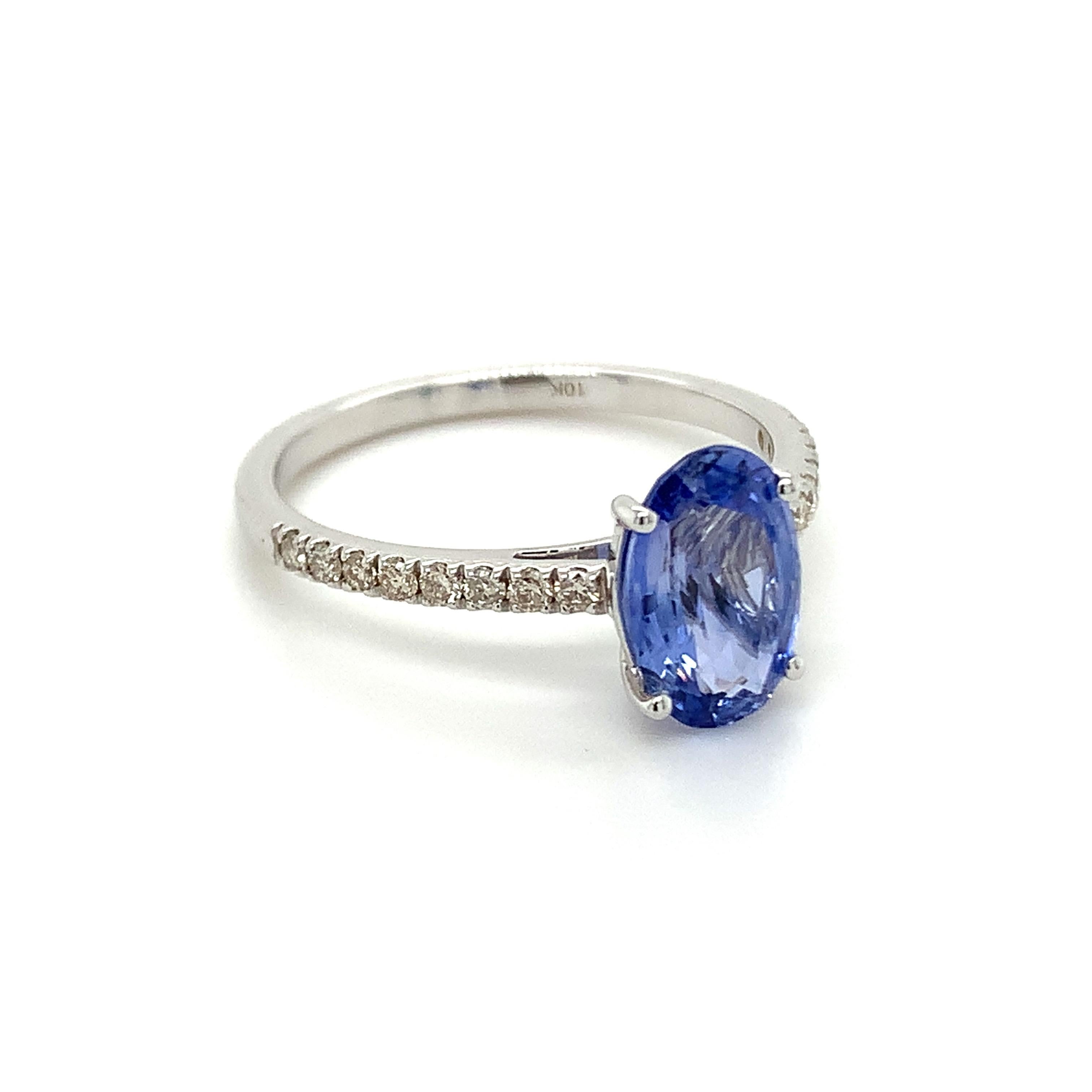 Oval Cut 1.88 Carat Oval Shape Blue Sapphire Ring with Diamonds in 10k White Gold For Sale