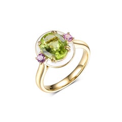 Carat Jewellery 1.88ct Peridot Pink Sapphire Enamel Ring, 18k Gold