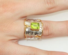 1.88 Carat Peridot Solitaire Gold and Sterling Silver Ring