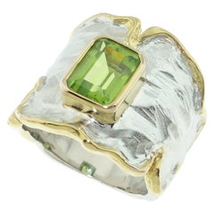 1.88 Carat Peridot Solitaire Gold and Sterling Silver Ring