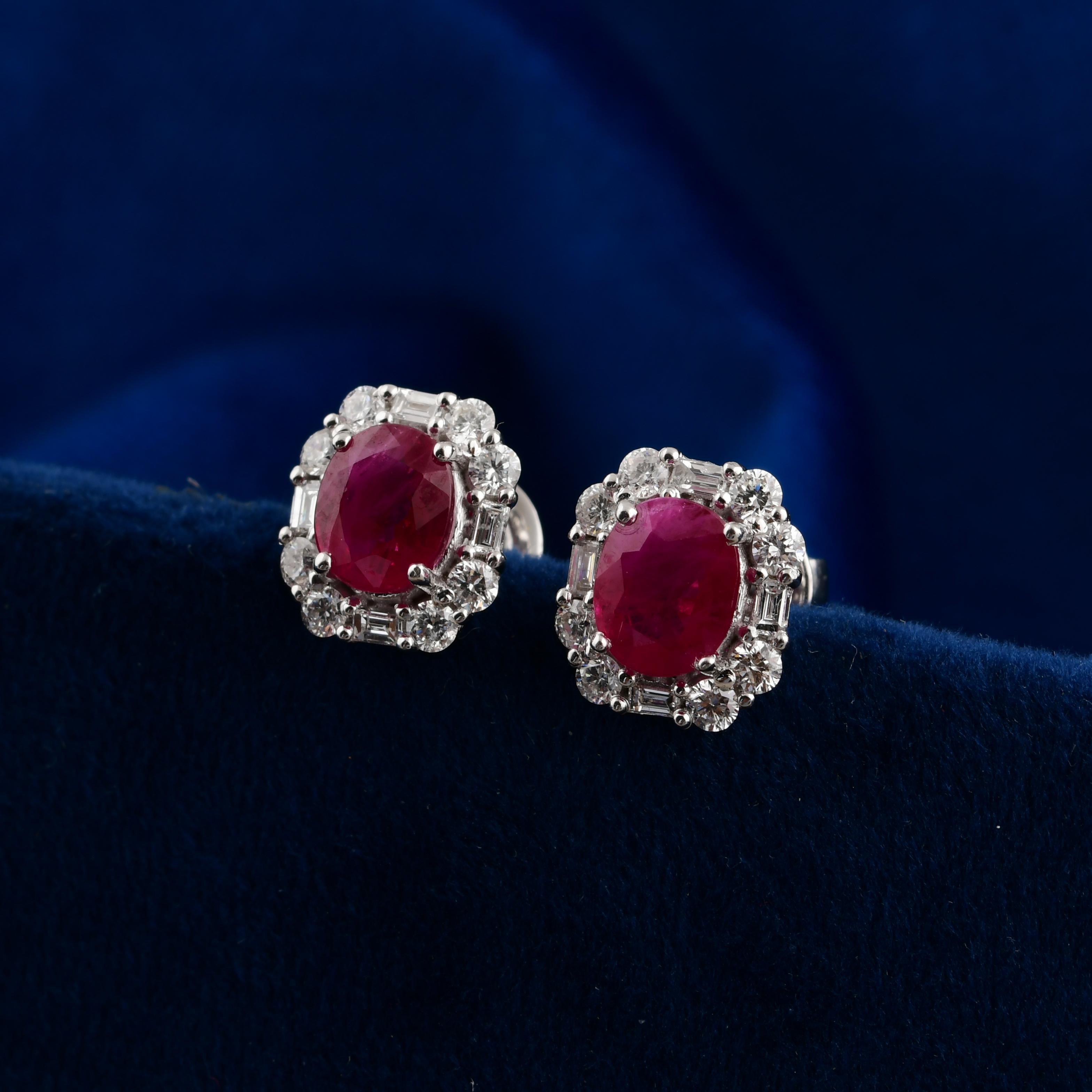 1,88 Karat Rubin 0,57 Karat SI/H Diamant-Ohrringe 18 Karat Weißgold-Schmuck (Ovalschliff) im Angebot