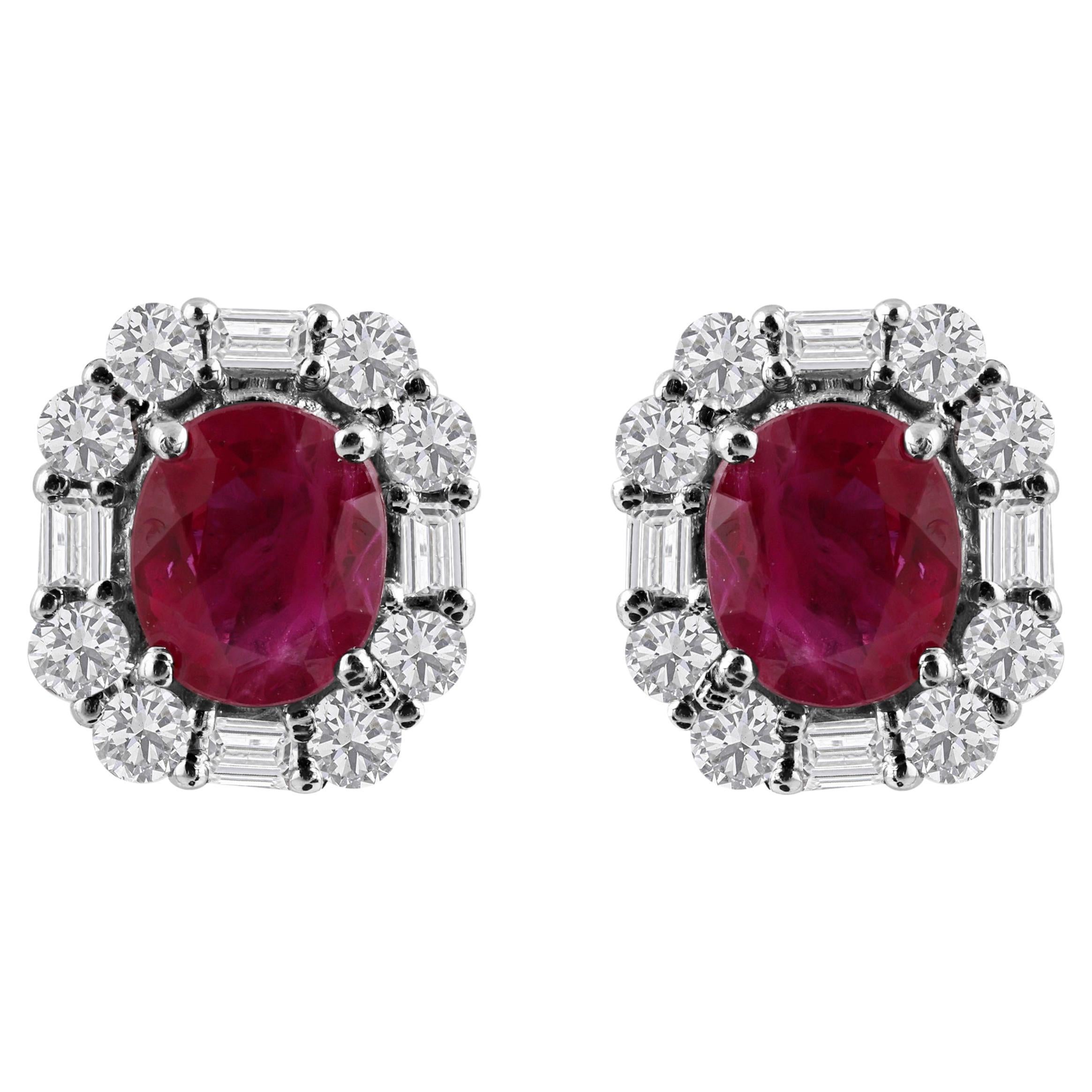 1,88 Karat Rubin 0,57 Karat SI/H Diamant-Ohrringe 18 Karat Weißgold-Schmuck