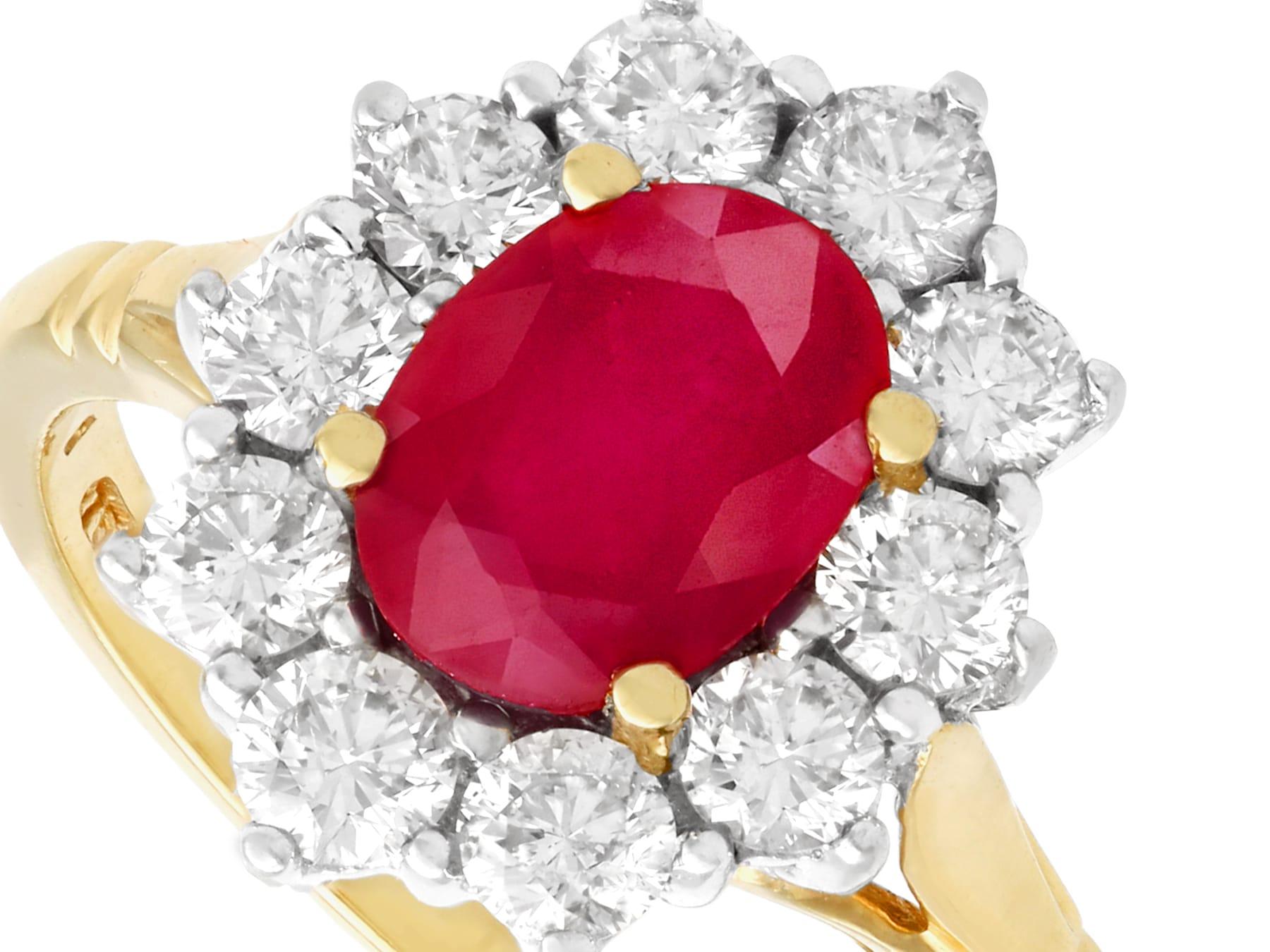 Oval Cut 1.88 Carat Ruby and Diamond Gold Cluster Ring For Sale