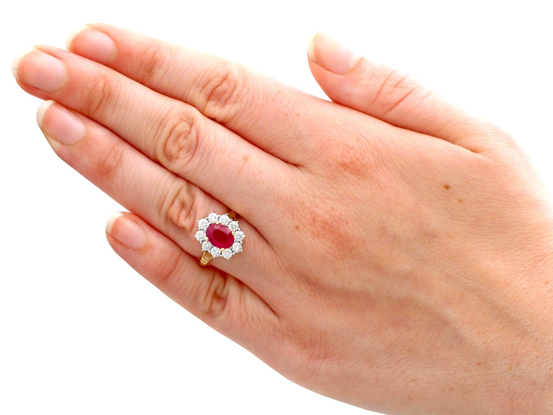 1.88 Carat Ruby and Diamond Gold Cluster Ring For Sale 1