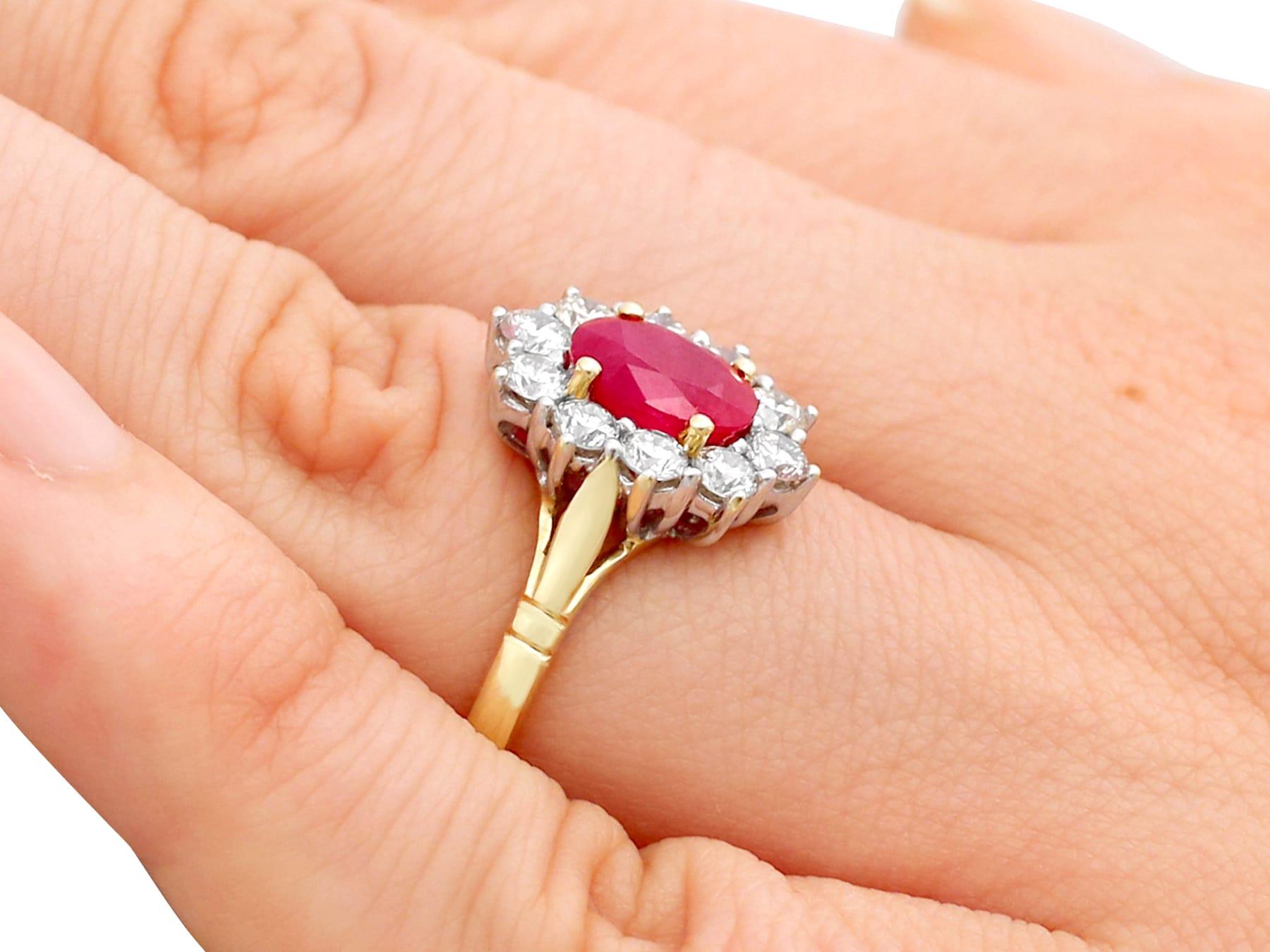1.88 Carat Ruby and Diamond Gold Cluster Ring For Sale 2