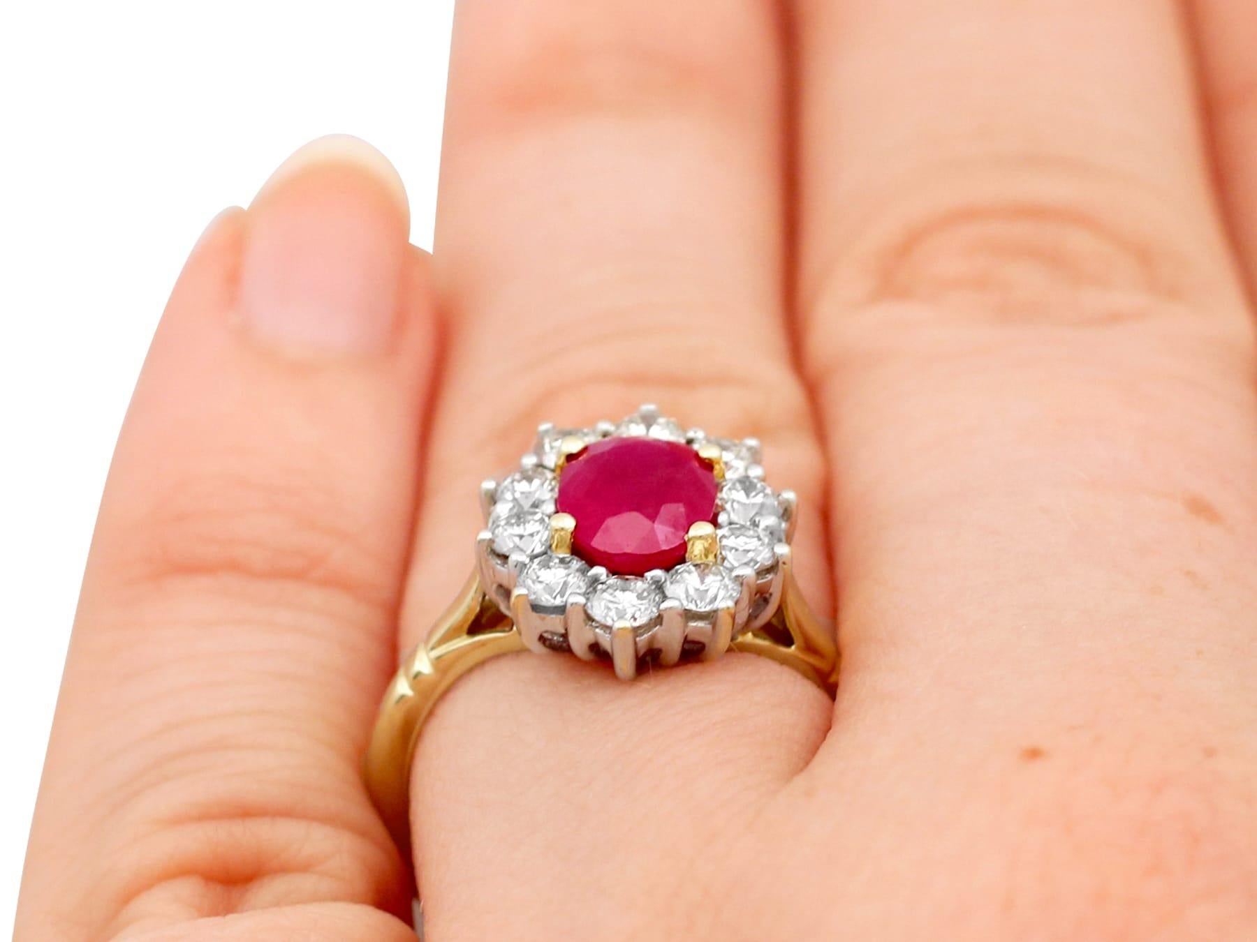 1.88 Carat Ruby and Diamond Gold Cluster Ring For Sale 3