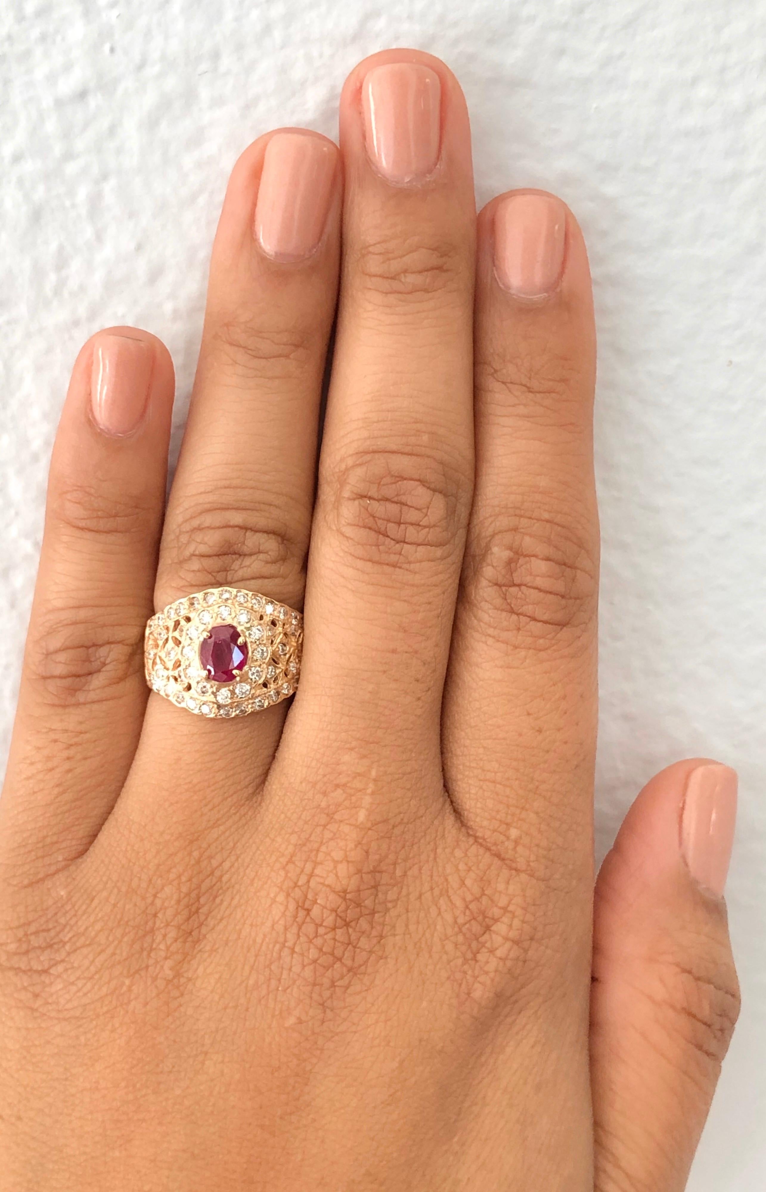 1.88 Carat Ruby Diamond 4 Karat Yellow Gold Ring In New Condition In Los Angeles, CA
