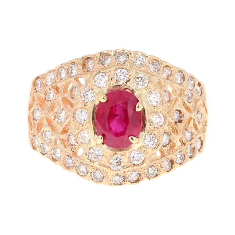 1.88 Carat Ruby Diamond Yellow Gold Ring