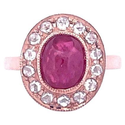 1,88 Karat Rubin Cabochon & Diamanten im Rosenschliff Nietenring aus 18 Karat Roségold im Angebot