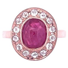 Bague en or rose 18 carats avec cabochon de rubis et diamants taillés en rose de 1,88 carat