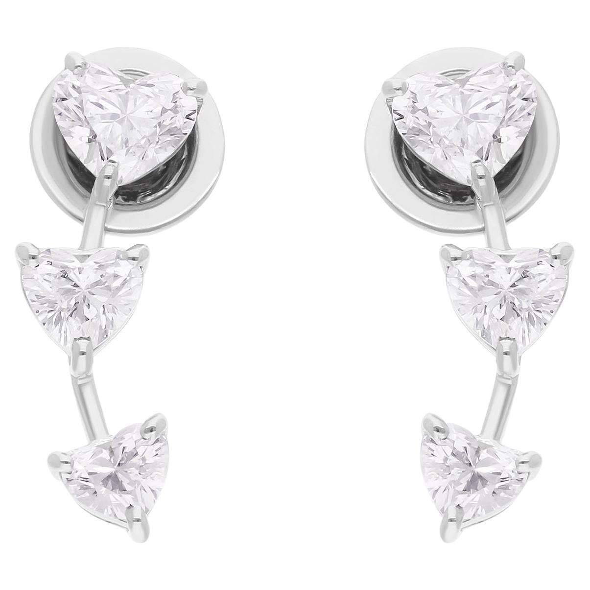 1.88 Carat SI Clarity HI Color Heart Shape Diamond Earrings 18 Karat White Gold