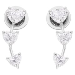 1.88 Carat SI Clarity HI Color Heart Shape Diamond Earrings 18 Karat White Gold