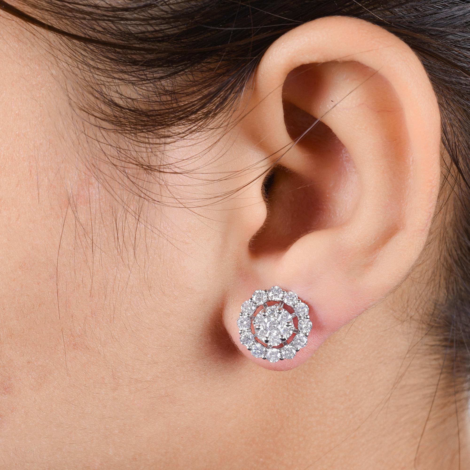 1,88 Karat SI/H Diamant-Ohrringe aus 14 Karat Weißgold mit rundem Brillantschliff (Moderne) im Angebot