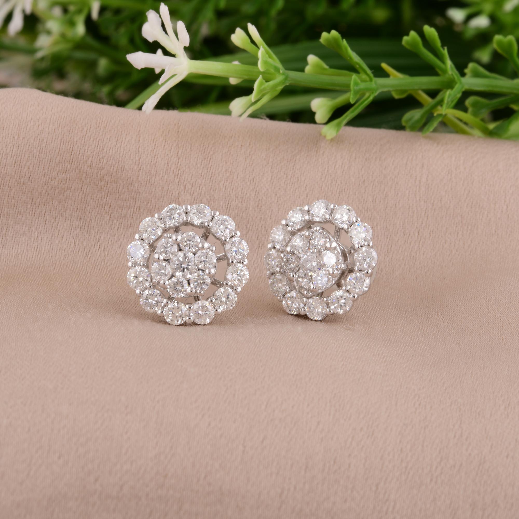 1,88 Karat SI/H Diamant-Ohrringe aus 14 Karat Weißgold mit rundem Brillantschliff (Rundschliff) im Angebot