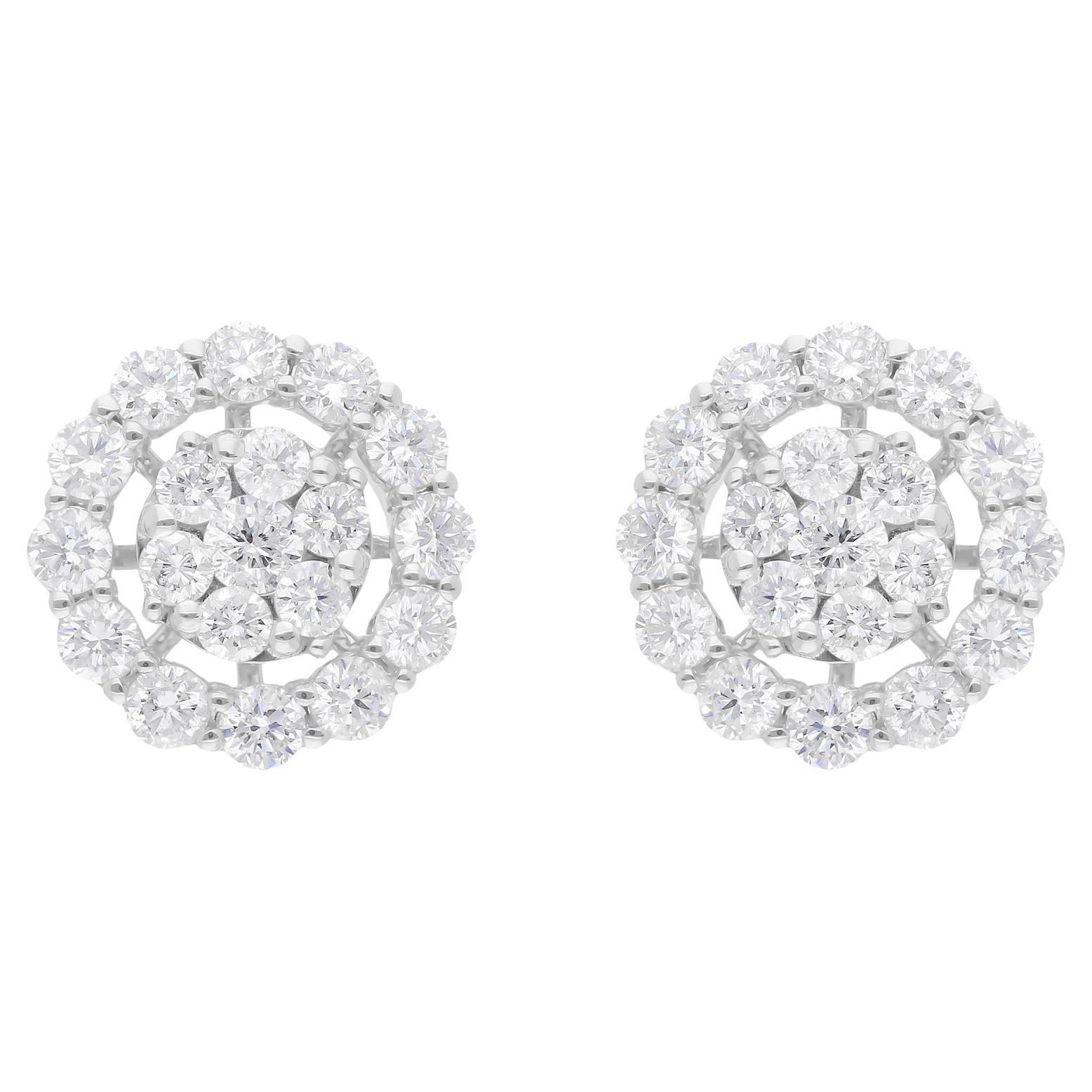 1.88 Carat SI/H Round Brilliant Cut Diamond Earrings 14 Karat White Gold Jewelry