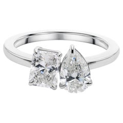 1.88 Carat Toi et Moi Diamond Engagement Ring 18K White Gold Anniversary Band