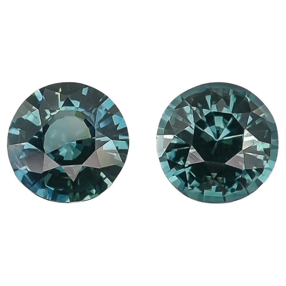 1.88 Carats Green Blue Sapphire Pair For Sale
