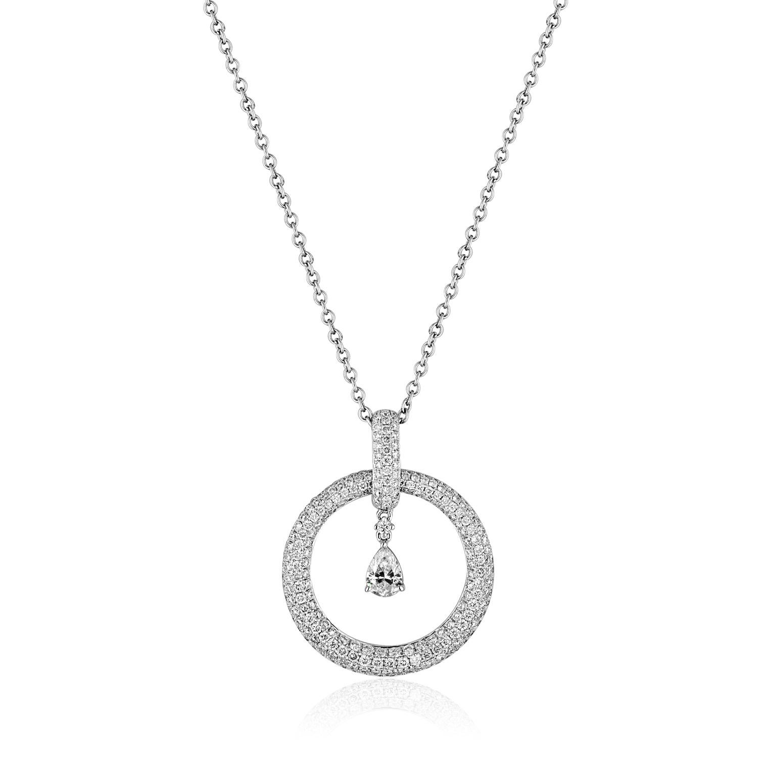 Pear Cut 1.88 Carats Pave Diamond Gold Circle Necklace  For Sale