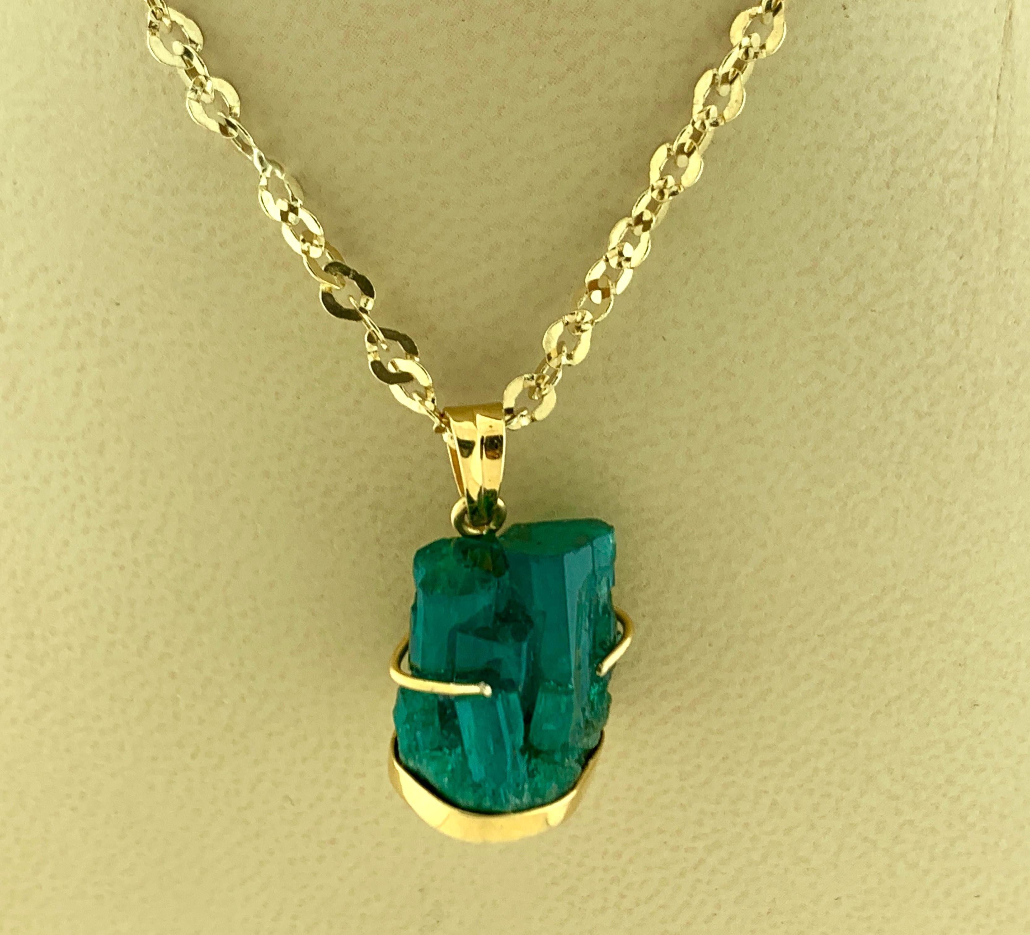 18.8 Carat Colombian Emerald Rough Pendent/Necklace 18 Karat Gold with Chain 1