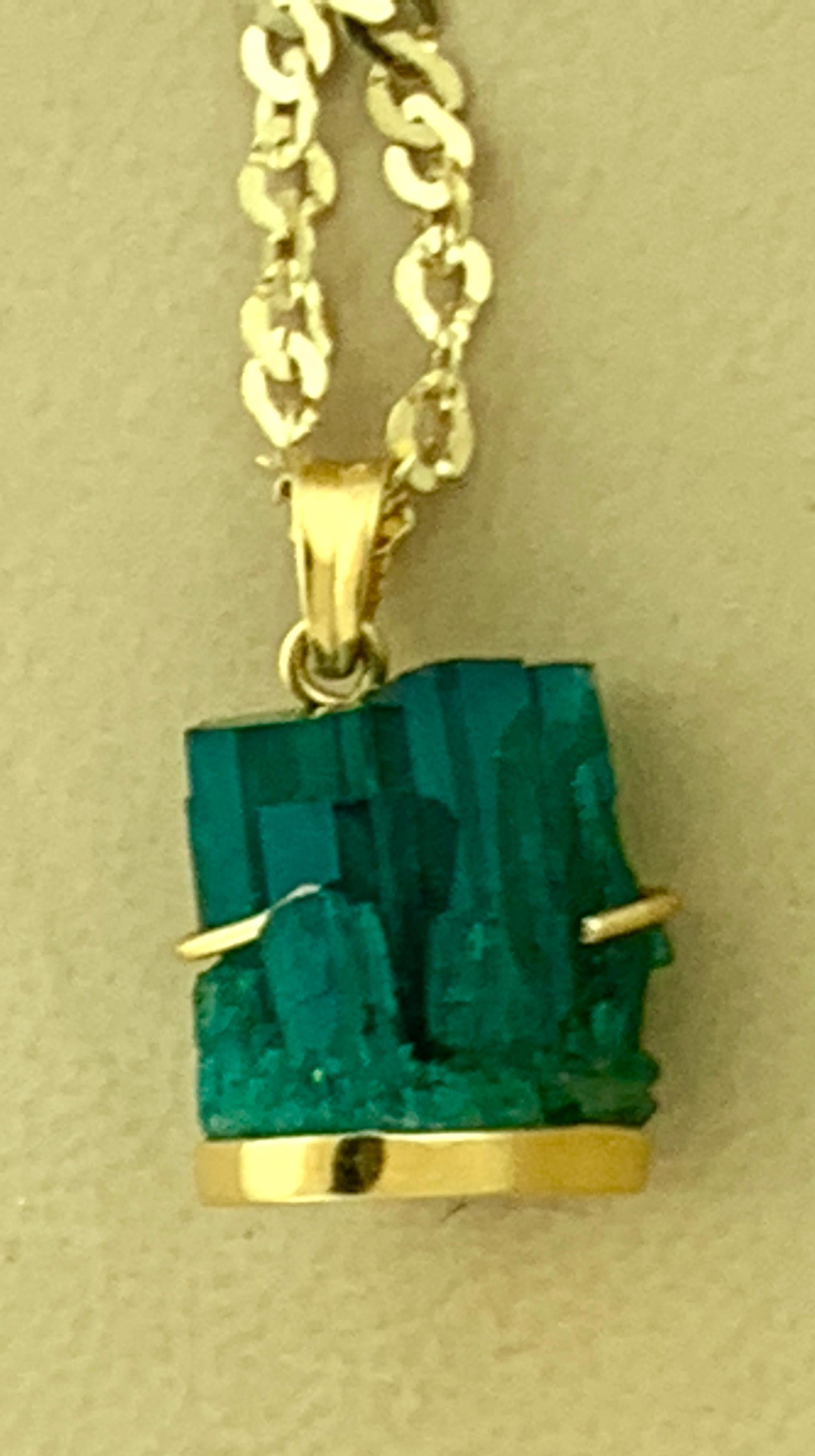 18.8 Carat Colombian Emerald Rough Pendent/Necklace 18 Karat Gold with Chain 2
